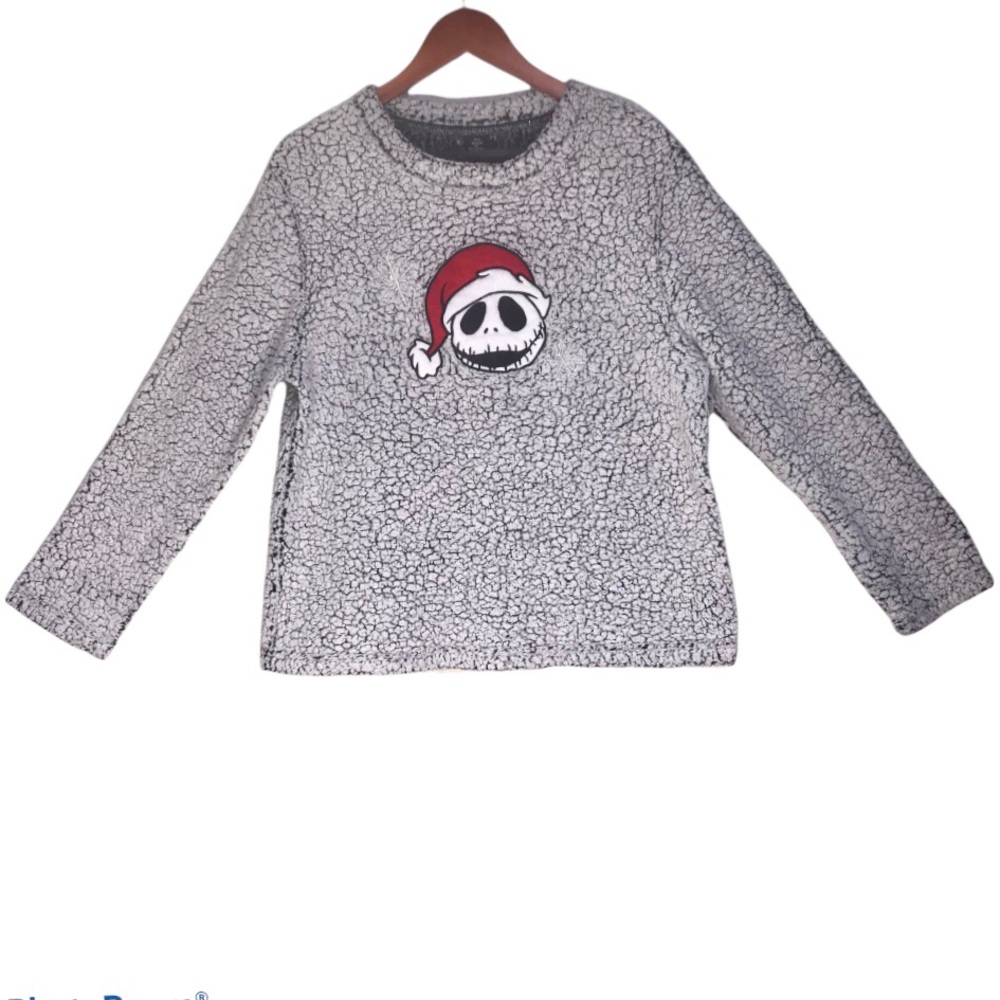 Disney The Night Before Christmas Gray Sherpa Fleece Jack Skellington Pajama Top - Picture 3 of 9